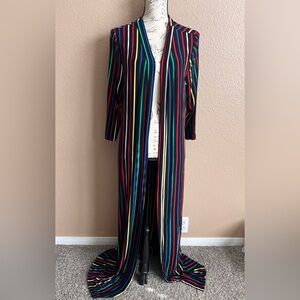 Quum Y2K Stripe Living Color 3/4 sleeve LONG Open Artsy Duster Cardigan Sz M/L